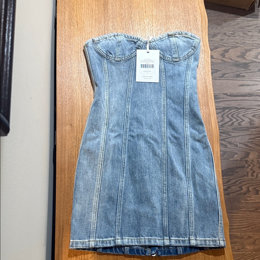 Denim Strapless Dress by Ronny Kobo